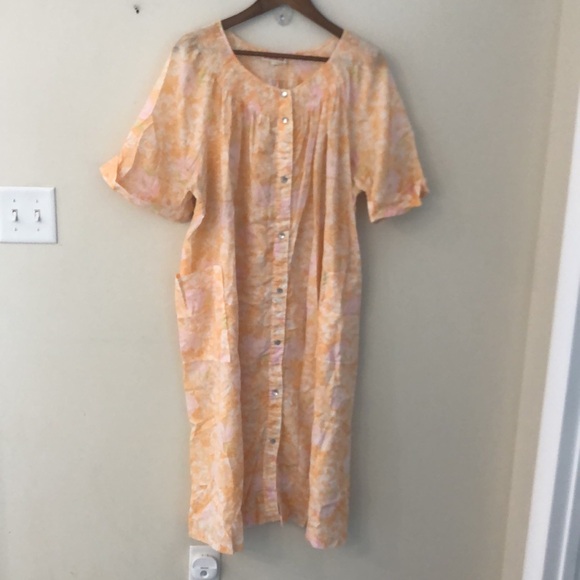 Danville XXL vintage nightgown Orange & White floral maxi length pockets SZ XXL - Picture 1 of 10